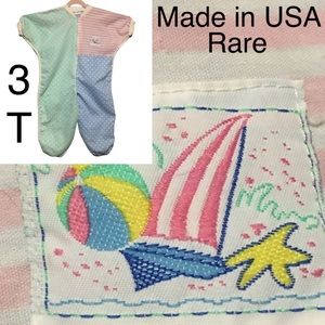 Vtg Precious Originals body suit romper polkadot zips pink blue green white 3T